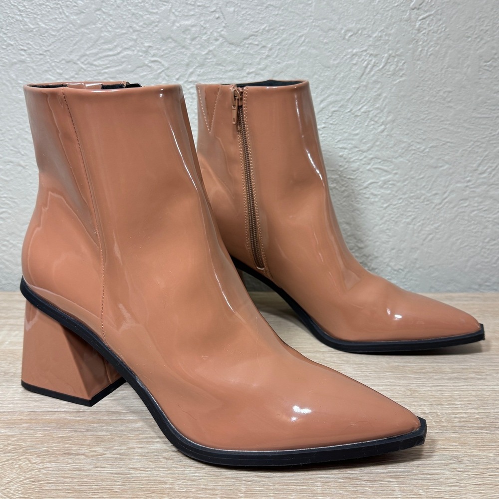 BP Nordstrom Loren Bootie Ankle Boot 11 Tan Beige Vegan Patent‎ Streetwear Urban